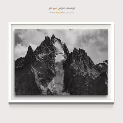 تابلو دیواری برای اتاق نشیمن - تاج یخی کوهستان – تابلو سیاه و سفید - اسپو دکور