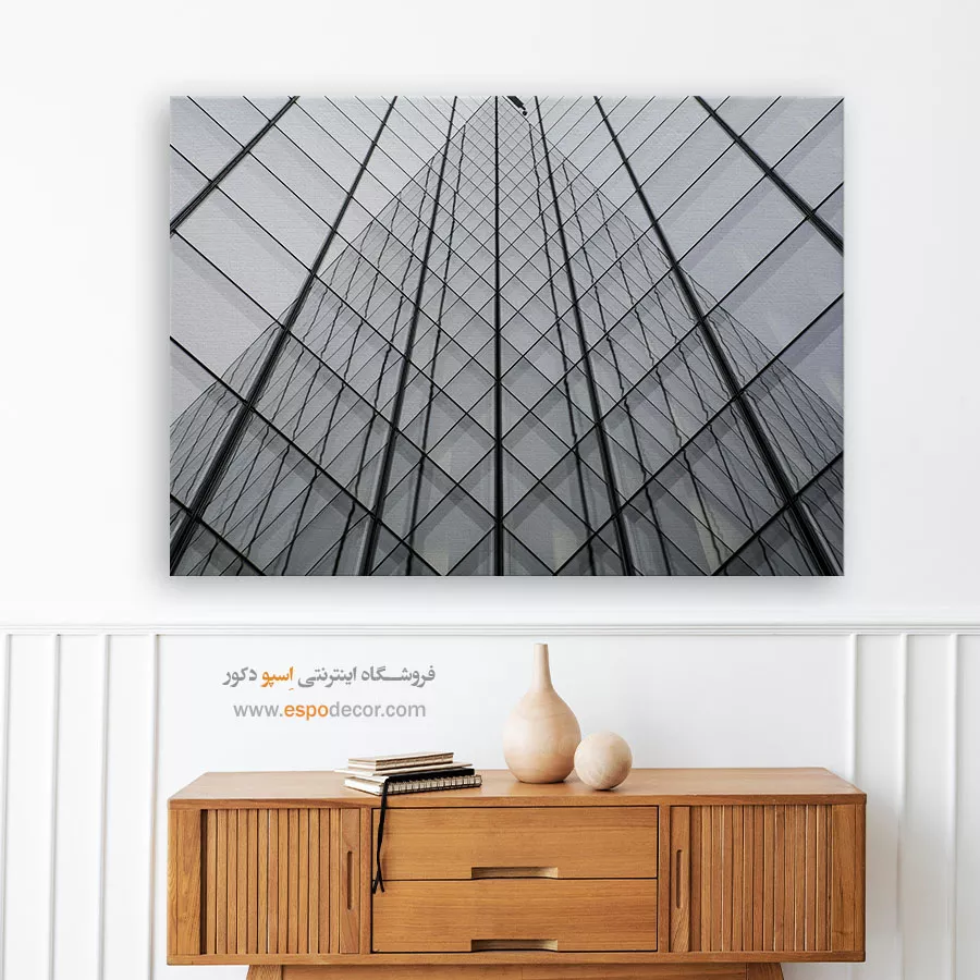 دکوراسیون دفتر کار مدرن - هرم شیشهای – تابلو سیاه و سفید - اسپو دکور