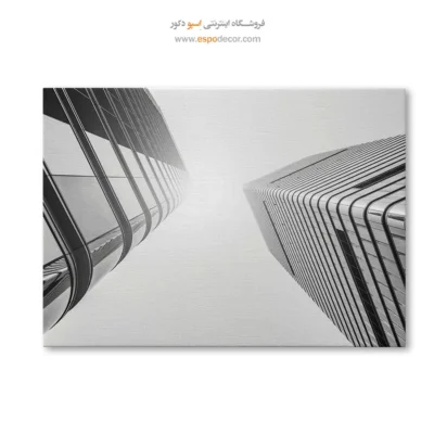 خرید تابلو برای دکوراسیون دفتر کار - رقص دو آسمان‌خراش – تابلو سیاه و سفید - اسپو دکور
