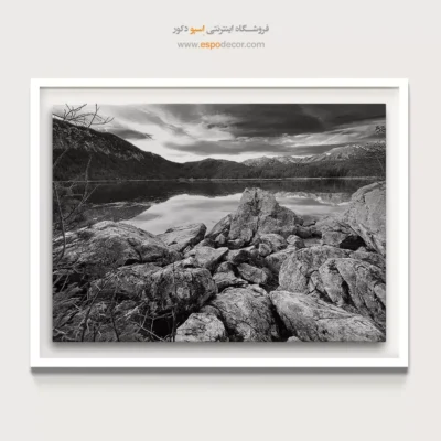 خرید تابلو بزرگ - سنگ و انعکاس – تابلو سیاه و سفید - اسپو دکور