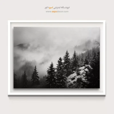 تابلو بزرگ منظره با قاب چوب - مه عمیق – تابلو سیاه و سفید - اسپو دکور