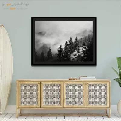 تابلو بزرگ منظره با قاب چوب - مه عمیق – تابلو سیاه و سفید - اسپو دکور