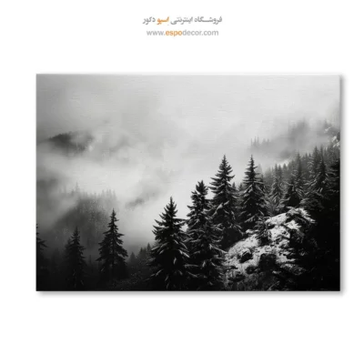 تابلو بزرگ منظره با قاب چوب - مه عمیق – تابلو سیاه و سفید - اسپو دکور