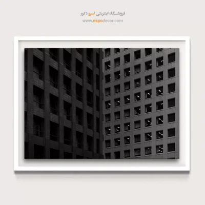 تابلو بوم مدرن طرح ریتم معماری - ریتم شهر – تابلو سیاه و سفید - اسپو دکور