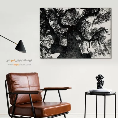 تابلو برای فضای یوگا و آرامش - درخت زندگی – تابلو سیاه و سفید - اسپو دکور