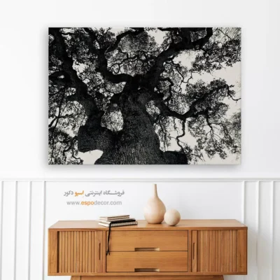 تابلو برای فضای یوگا و آرامش - درخت زندگی – تابلو سیاه و سفید - اسپو دکور