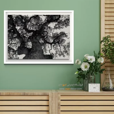 تابلو برای فضای یوگا و آرامش - درخت زندگی – تابلو سیاه و سفید - اسپو دکور
