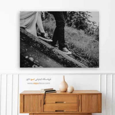 تابلو اتاق خواب عروس و داماد - هم‌قدم – تابلو سیاه و سفید - اسپو دکور