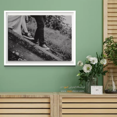 تابلو اتاق خواب عروس و داماد - هم‌قدم – تابلو سیاه و سفید - اسپو دکور