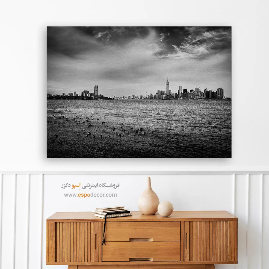 تابلو مناسب دفتر وکالت - افق منهتن – تابلو سیاه و سفید - اسپو دکور
