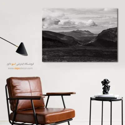 تابلو برای دکور پذیرایی بزرگ - سرزمین ابرها – تابلو سیاه و سفید - اسپو دکور