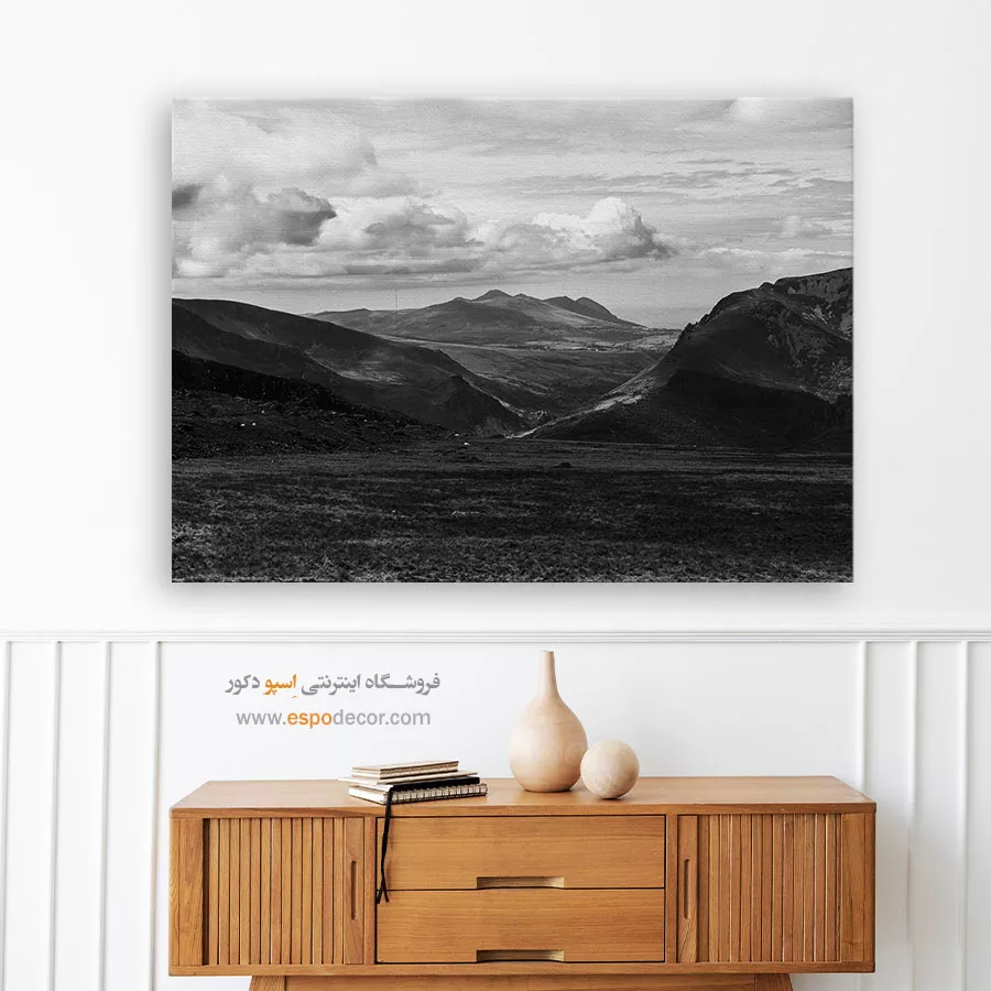 تابلو برای دکور پذیرایی بزرگ - سرزمین ابرها – تابلو سیاه و سفید - اسپو دکور