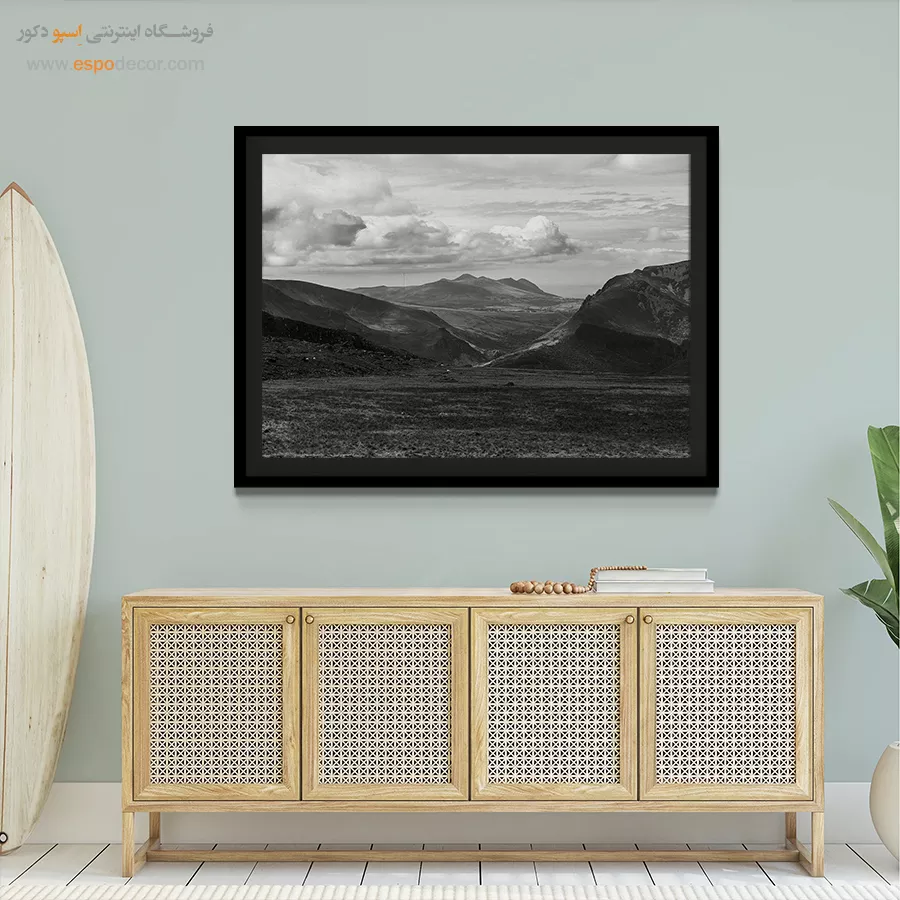 تابلو برای دکور پذیرایی بزرگ - سرزمین ابرها – تابلو سیاه و سفید - اسپو دکور