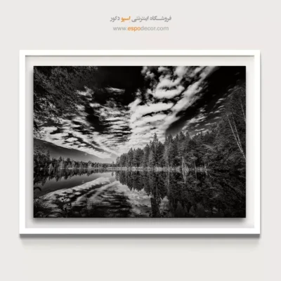 تابلو منظره دریاچه - آینه آسمان – تابلو سیاه و سفید - اسپو دکور