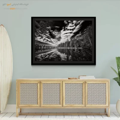 تابلو منظره دریاچه - آینه آسمان – تابلو سیاه و سفید - اسپو دکور