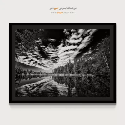 تابلو منظره دریاچه - آینه آسمان – تابلو سیاه و سفید - اسپو دکور
