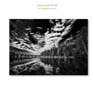 تابلو منظره دریاچه - آینه آسمان – تابلو سیاه و سفید - اسپو دکور