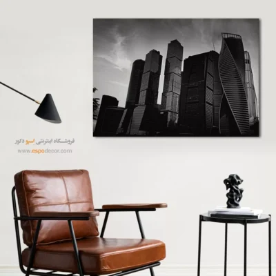 خرید تابلودکوراسیون دفتر مهندسی - آسمان‌خراش‌های مسکو – تابلو سیاه و سفید - اسپو دکور