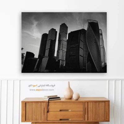 خرید تابلودکوراسیون دفتر مهندسی - آسمان‌خراش‌های مسکو – تابلو سیاه و سفید - اسپو دکور