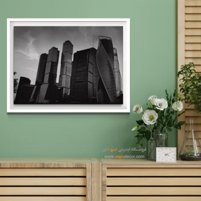 خرید تابلودکوراسیون دفتر مهندسی - آسمان‌خراش‌های مسکو – تابلو سیاه و سفید - اسپو دکور