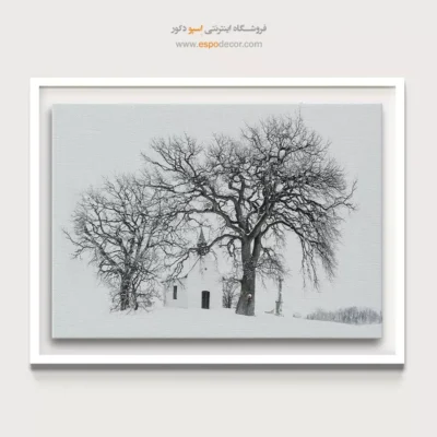 تابلو مینیمال و سفید - کلیسای برفی – تابلو سیاه و سفید - اسپو دکور