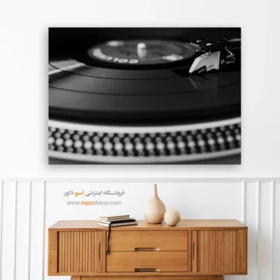 تابلو هنری دکوراسیون کافه - صدای وینیل – تابلو سیاه و سفید - اسپو دکور
