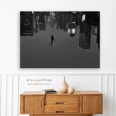 تابلو مدرن مفهومی - شهر وارونه – تابلو سیاه و سفید - اسپو دکور