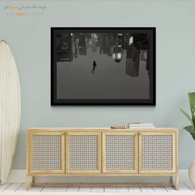 تابلو مدرن مفهومی - شهر وارونه – تابلو سیاه و سفید - اسپو دکور