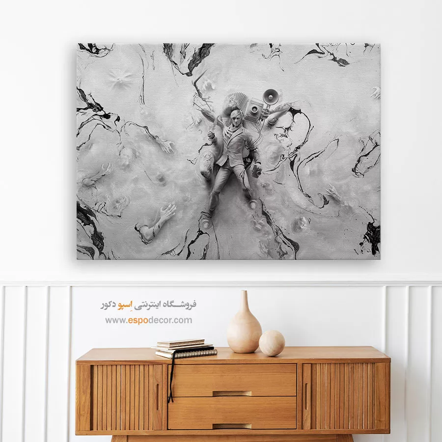 تابلو مفهومی سورئال - واقعیت شناور – تابلو سیاه و سفید - اسپو دکور