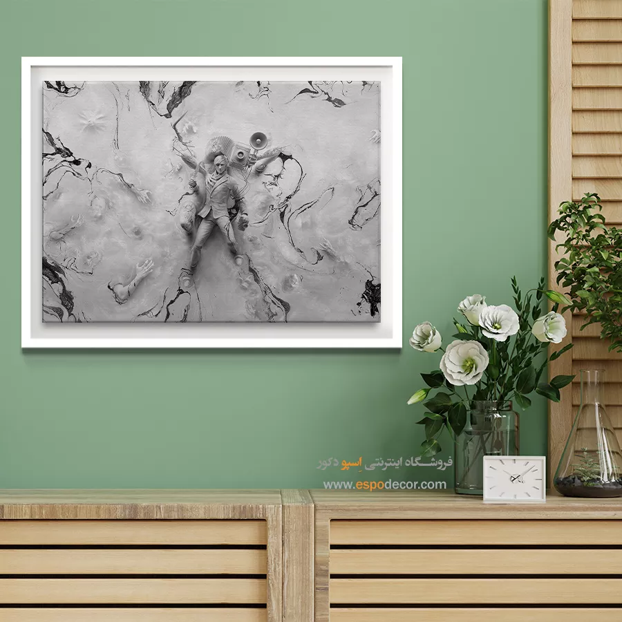 تابلو مفهومی سورئال - واقعیت شناور – تابلو سیاه و سفید - اسپو دکور