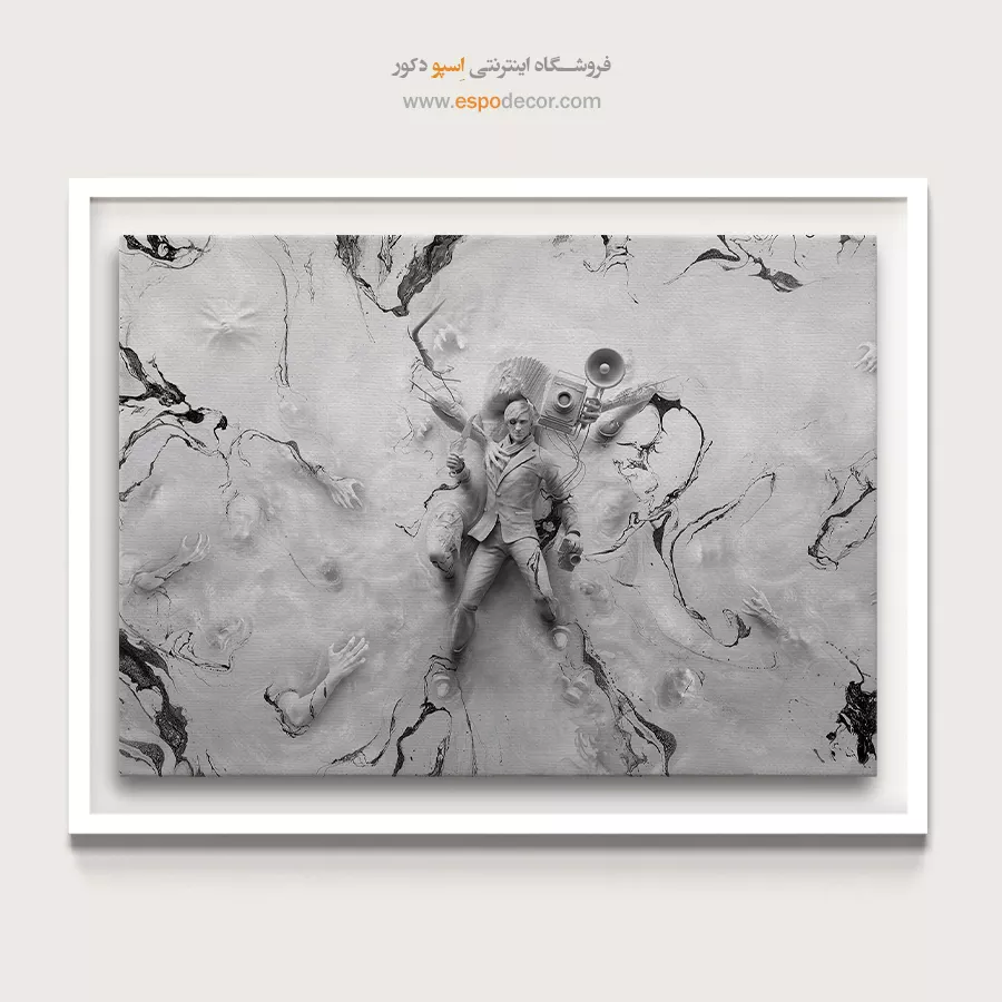 تابلو مفهومی سورئال - واقعیت شناور – تابلو سیاه و سفید - اسپو دکور
