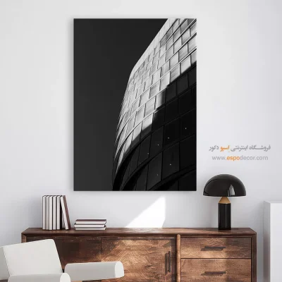 تابلو بوم سیاه و سفید معماری - ریتم پنجرهها – تابلو سیاه و سفید - اسپو دکور
