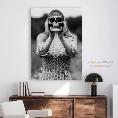 تابلو با طرح فیگور - نقاب سکوت – تابلو سیاه و سفید - اسپو دکور