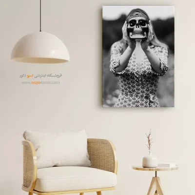 تابلو با طرح فیگور - نقاب سکوت – تابلو سیاه و سفید - اسپو دکور