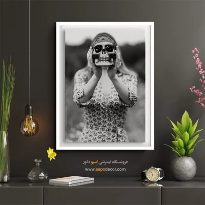 تابلو با طرح فیگور - نقاب سکوت – تابلو سیاه و سفید - اسپو دکور