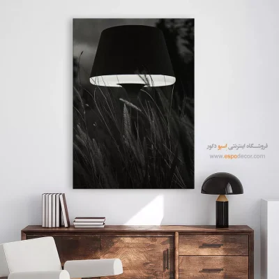 تابلو سیاه و سفید با تضاد طبیعت و مدرنیته - نور در علفزار – تابلو سیاه و سفید - اسپو دکور