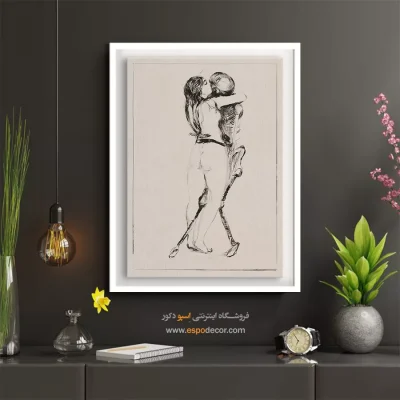 طرح خطی رمانتیک و مفهومی - بوسه جاودانه – تابلو سیاه و سفید - اسپو دکور