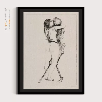 طرح خطی رمانتیک و مفهومی - بوسه جاودانه – تابلو سیاه و سفید - اسپو دکور
