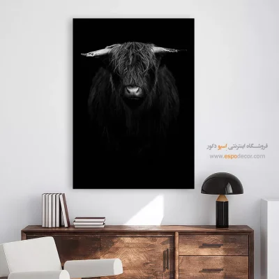 تابلو سیاه و سفید برای بالای شومینه - گاومیش – تابلو سیاه و سفید - اسپو دکور