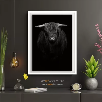 تابلو سیاه و سفید برای بالای شومینه - گاومیش – تابلو سیاه و سفید - اسپو دکور