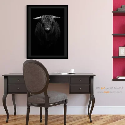 تابلو سیاه و سفید برای بالای شومینه - گاومیش – تابلو سیاه و سفید - اسپو دکور