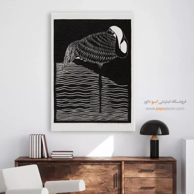 خرید تابلو نقاشی مدرن - فلامینگو در آب – تابلو سیاه و سفید - اسپو دکور