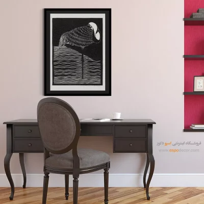 خرید تابلو نقاشی مدرن - فلامینگو در آب – تابلو سیاه و سفید - اسپو دکور