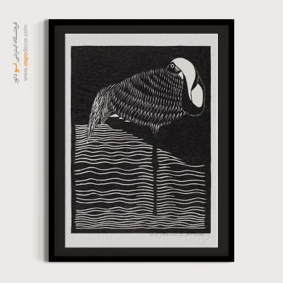 خرید تابلو نقاشی مدرن - فلامینگو در آب – تابلو سیاه و سفید - اسپو دکور