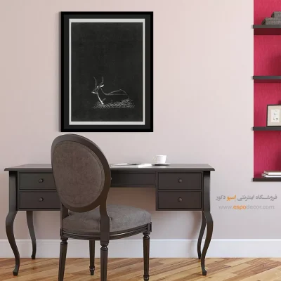 تابلو گرافیكی مینیمال - غزال در تاریکی – تابلو سیاه و سفید - اسپو دکور