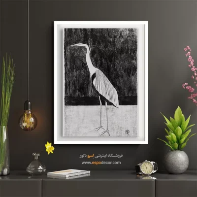 تابلو هنری مدرن - حواصیل – تابلو سیاه و سفید - اسپو دکور