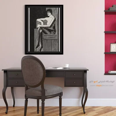 تابلو هنری دیواری - زن نشسته – تابلو سیاه و سفید - اسپو دکور