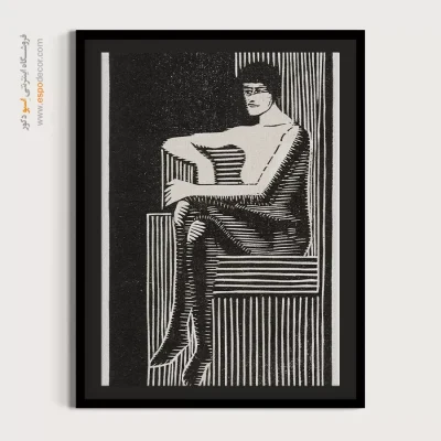 تابلو هنری دیواری - زن نشسته – تابلو سیاه و سفید - اسپو دکور