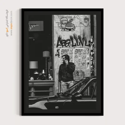 تابلو دیواری مینیمالیست - مرد تلفنی – تابلو سیاه و سفید - اسپو دکور
