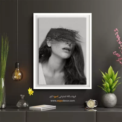 تابلو دیواری مینیمال سیاه و سفید - موج بر چهره – تابلو سیاه و سفید - اسپو دکور